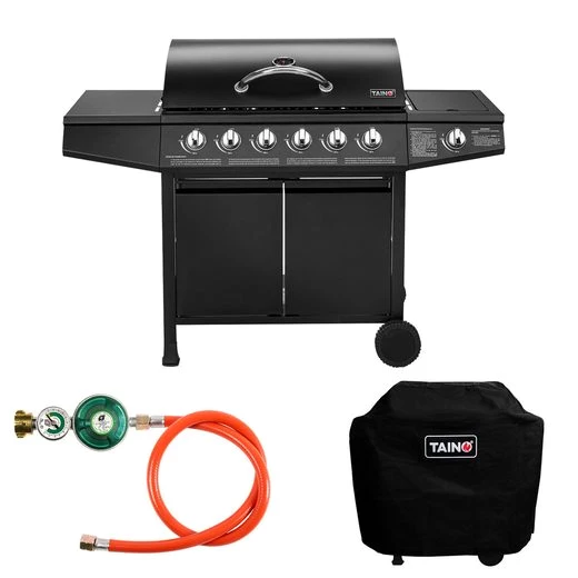 TAINO Gasgrill BASIC 6+1, Gasgrill mit Abdeckhaube, Gasregler und Gasschlauch TAINO Gasgrill BASIC 6+1, Gasgrill mit Abdeckhaube, Gasregler und Gasschlauch